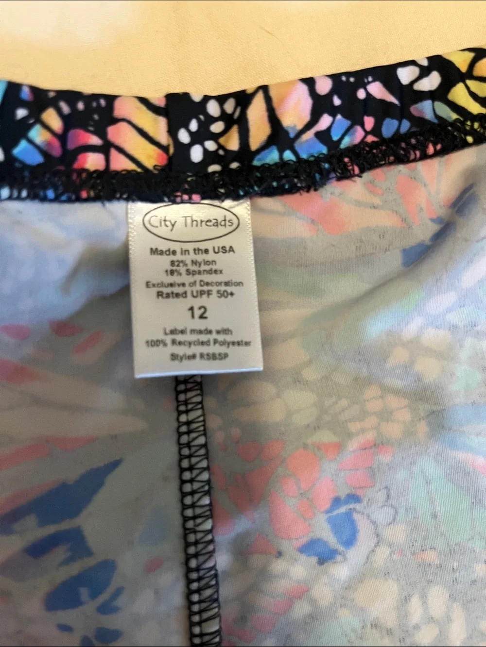 City Threads Kids Swim Bottoms - Multicolor Butterfly Print on Black
